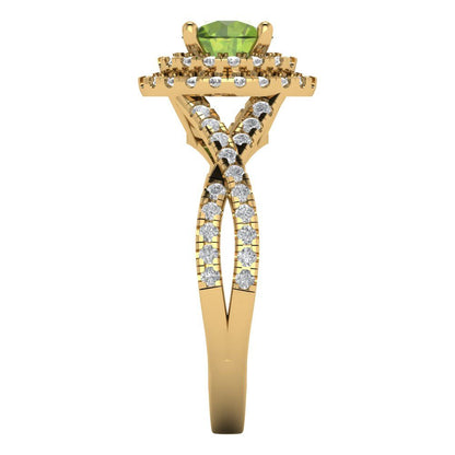 1.3125 cttw Natural Peridot Hidden Halo Engagement Ring - Solid Gold (Round Cut,6mm)