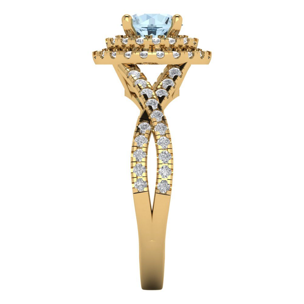 1.3125 cttw Natural Sky Blue Topaz Hidden Halo Engagement Ring - Solid Gold (Round Cut,6mm)