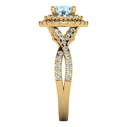1.3125 cttw Natural Sky Blue Topaz Hidden Halo Engagement Ring - Solid Gold (Round Cut,6mm)