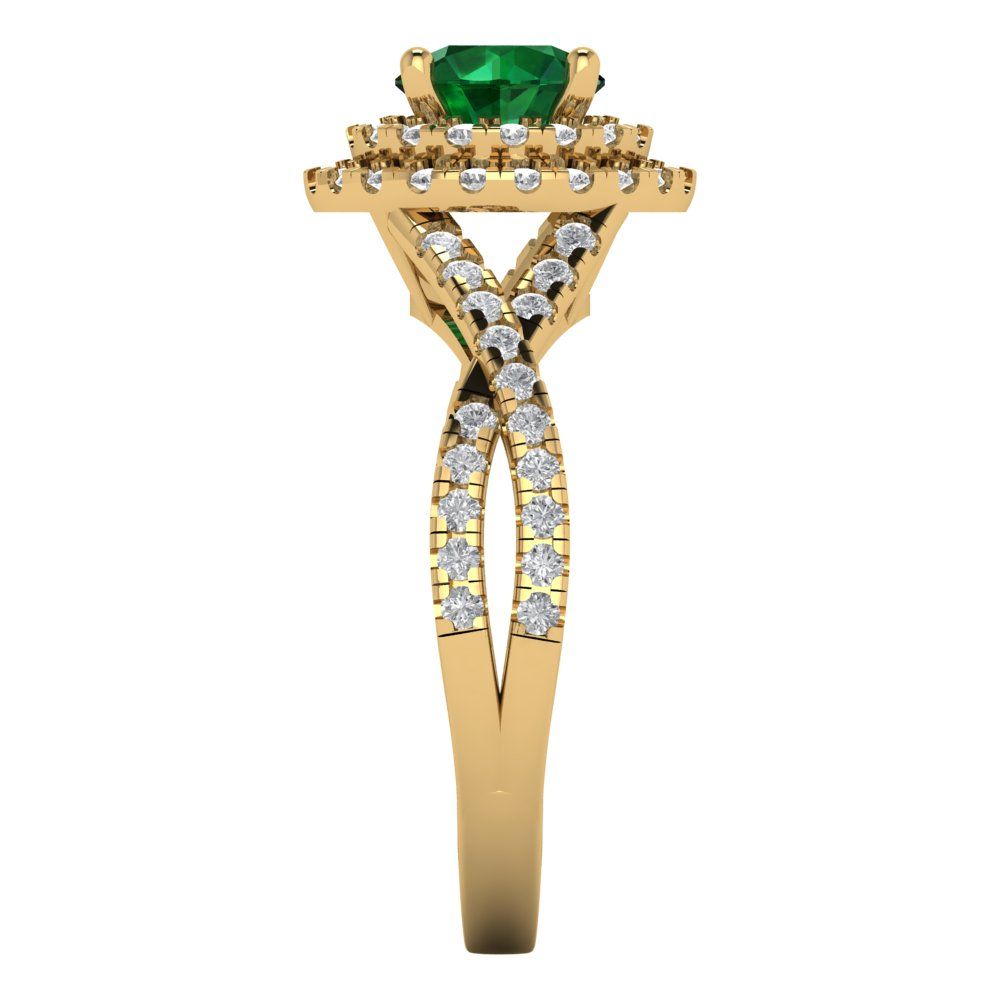 1.3125 cttw Simulated Emerald Hidden Halo Engagement Ring - Solid Gold (Round Cut,6mm)