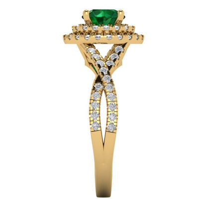1.3125 cttw Simulated Emerald Hidden Halo Engagement Ring - Solid Gold (Round Cut,6mm)