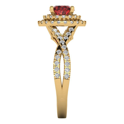 1.3125 cttw Natural Garnet Hidden Halo Engagement Ring - Solid Gold (Round Cut,6mm)