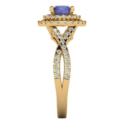 1.3125 cttw Simulated Tanzanite Hidden Halo Engagement Ring - Solid Gold (Round Cut,6mm)
