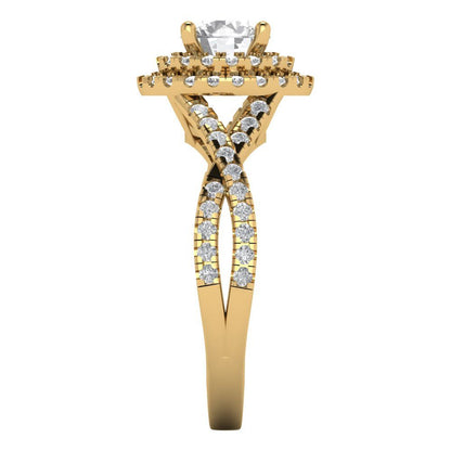 1.3125 cttw White Sapphire Hidden Halo Engagement Ring - Solid Gold (Round Cut,6mm)