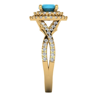 1.3125 cttw Simulated Turquoise Hidden Halo Engagement Ring - Solid Gold (Round Cut,6mm)