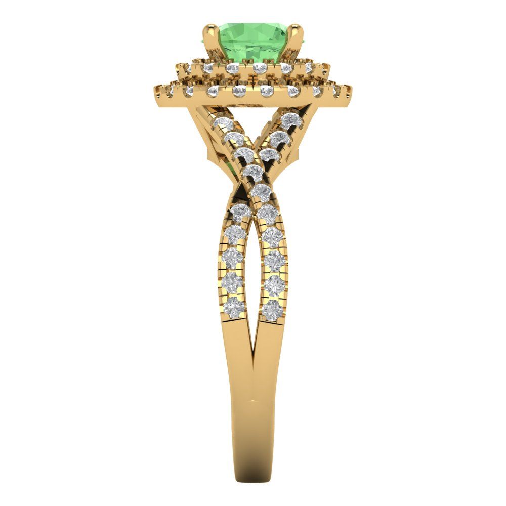 1.3125 cttw Zirconia Simulated Green Diamond Hidden Halo Engagement Ring - Solid Gold (VVS1, Round Cut,6mm)