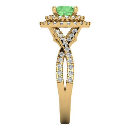 1.3125 cttw Zirconia Simulated Green Diamond Hidden Halo Engagement Ring - Solid Gold (VVS1, Round Cut,6mm)