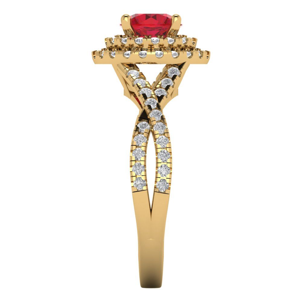 1.3125 cttw Simulated Pink Tourmaline Hidden Halo Engagement Ring - Solid Gold (Round Cut,6mm)