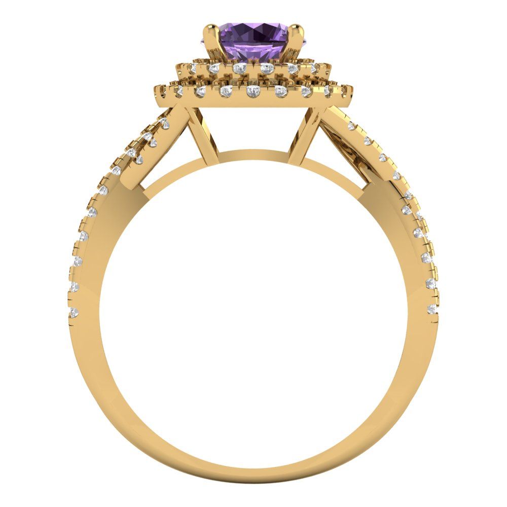 1.3125 cttw Simulated Alexandrite Hidden Halo Engagement Ring - Solid Gold (Round Cut,6mm)