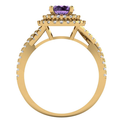1.3125 cttw Simulated Alexandrite Hidden Halo Engagement Ring - Solid Gold (Round Cut,6mm)
