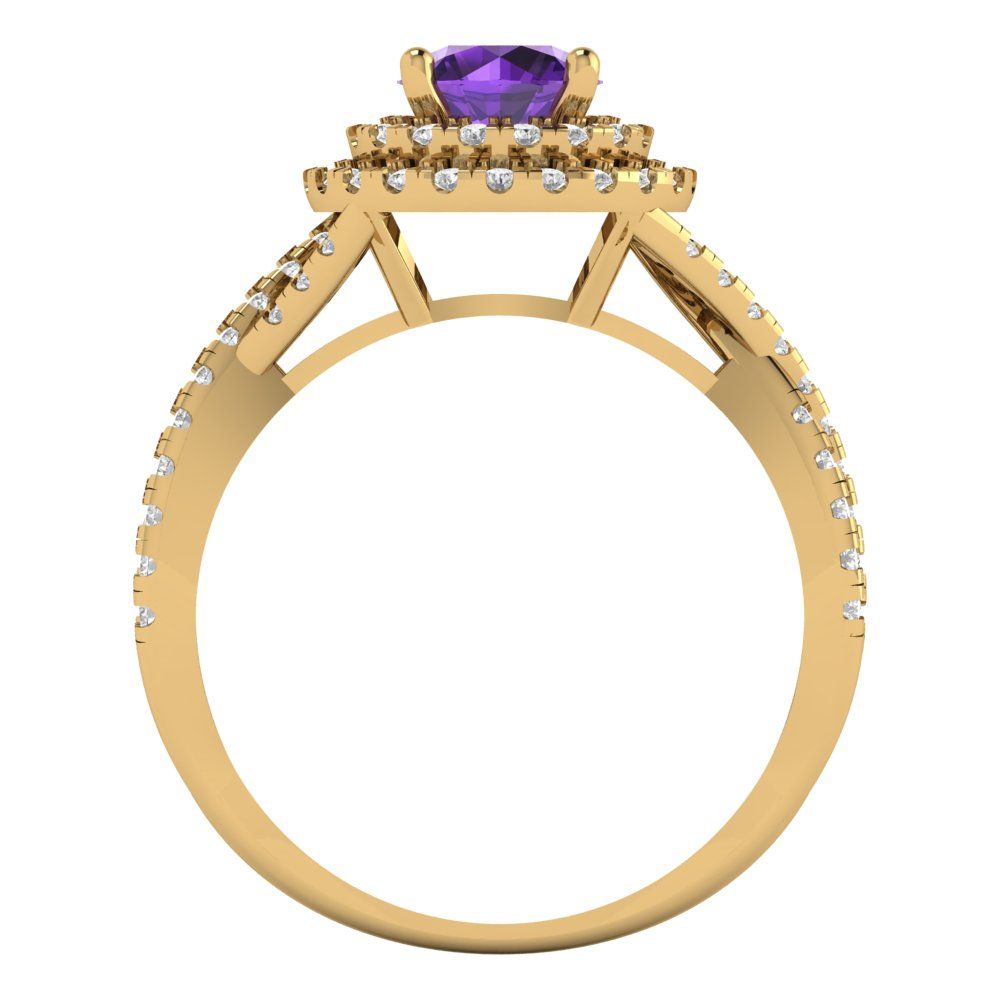 1.3125 cttw Natural Amethyst Hidden Halo Engagement Ring - Solid Gold (Round Cut,6mm)