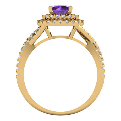 1.3125 cttw Natural Amethyst Hidden Halo Engagement Ring - Solid Gold (Round Cut,6mm)