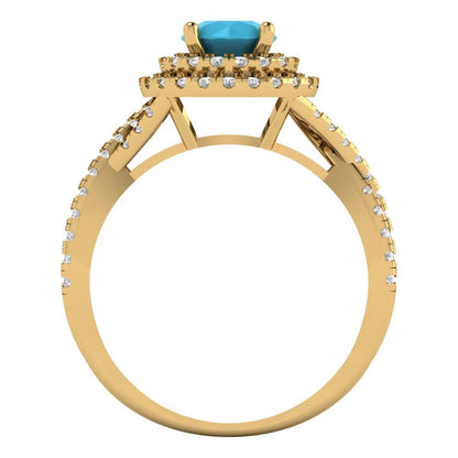 1.3125 cttw Simulated Turquoise Hidden Halo Engagement Ring - Solid Gold (Round Cut,6mm)