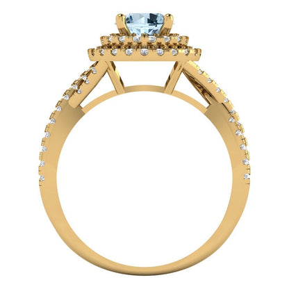 1.3125 cttw Natural Sky Blue Topaz Hidden Halo Engagement Ring - Solid Gold (Round Cut,6mm)