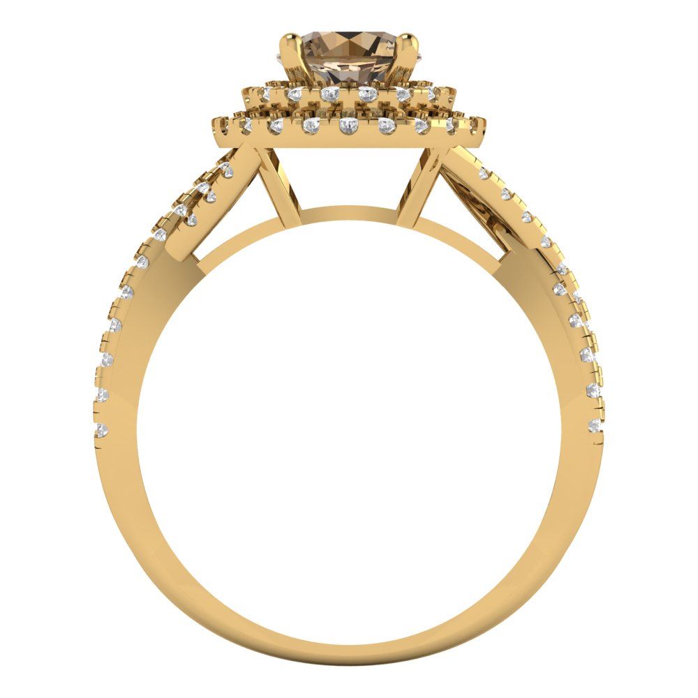 1.3125 cttw Zirconia Simulated Champagne Diamond Hidden Halo Engagement Ring - Solid Gold (VVS1, Round Cut,6mm)