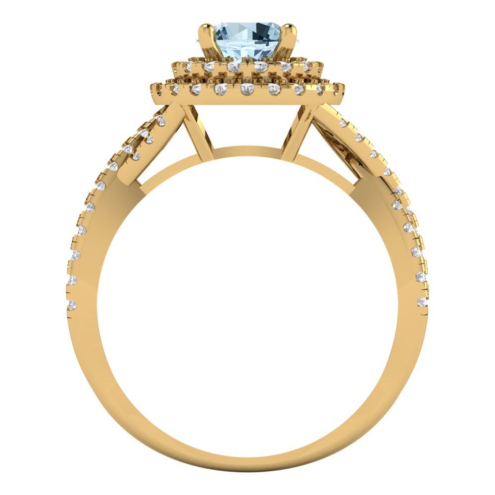 1.3125 cttw Zirconia Simulated Blue Diamond Hidden Halo Engagement Ring - Solid Gold (VVS1, Round Cut,6mm)