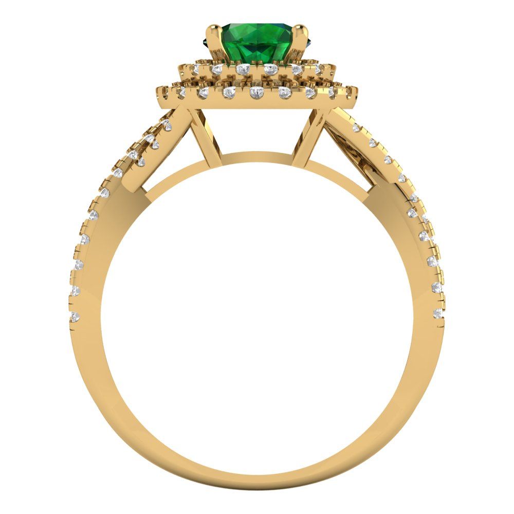 1.3125 cttw Simulated Emerald Hidden Halo Engagement Ring - Solid Gold (Round Cut,6mm)