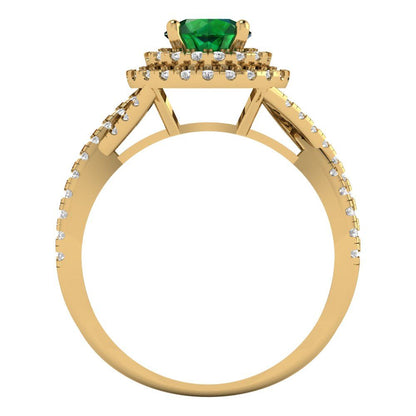 1.3125 cttw Simulated Emerald Hidden Halo Engagement Ring - Solid Gold (Round Cut,6mm)