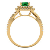 1.3 ct Brilliant Round Cut Simulated Emerald Stone Yellow Gold Halo Solitaire with Accents Ring