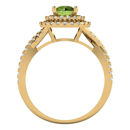 1.3125 cttw Natural Peridot Hidden Halo Engagement Ring - Solid Gold (Round Cut,6mm)