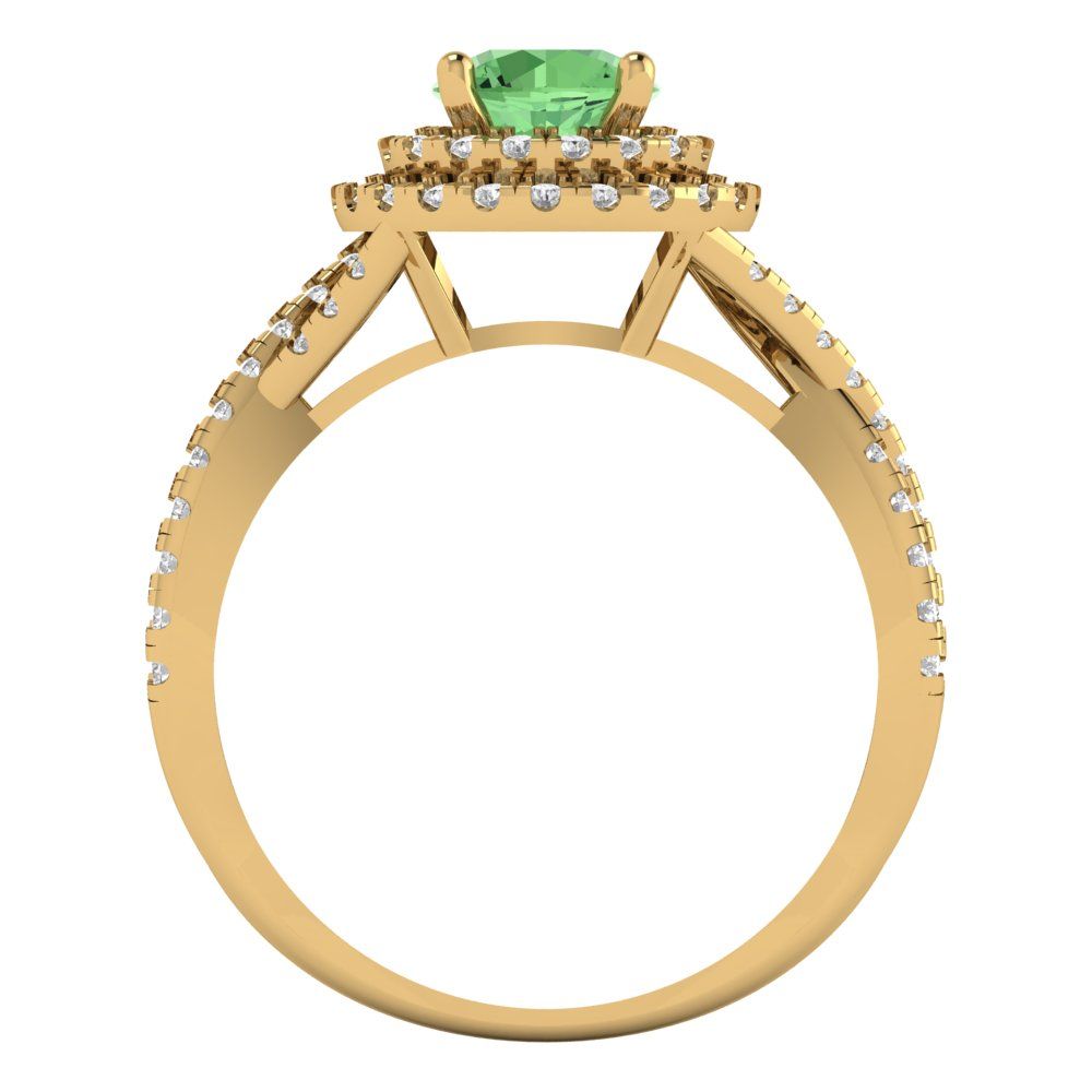 1.3125 cttw Zirconia Simulated Green Diamond Hidden Halo Engagement Ring - Solid Gold (VVS1, Round Cut,6mm)