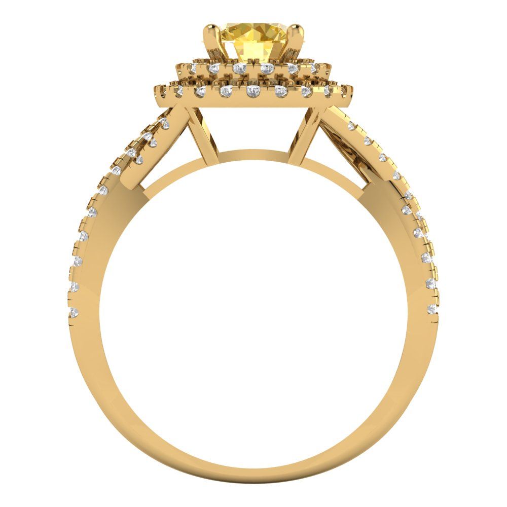 1.3125 cttw Zirconia Simulated Yellow Diamond Hidden Halo Engagement Ring - Solid Gold (VVS1, Round Cut,6mm)