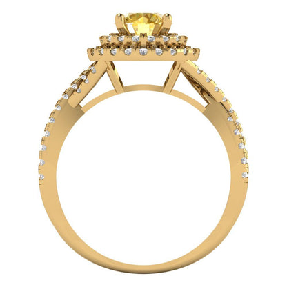 1.3125 cttw Zirconia Simulated Yellow Diamond Hidden Halo Engagement Ring - Solid Gold (VVS1, Round Cut,6mm)
