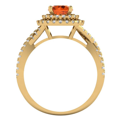1.3125 cttw Zirconia Simulated Red Diamond Hidden Halo Engagement Ring - Solid Gold (VVS1, Round Cut,6mm)