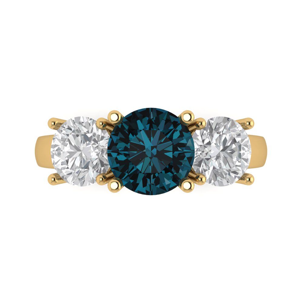 3 cttw Natural London Blue Topaz Three-Stone Engagement Ring - Solid Gold (Round Cut,7.5mm)
