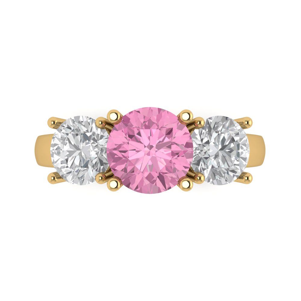 3 cttw Zirconia Simulated Pink Diamond Three-Stone Engagement Ring - Solid Gold (VVS1, Round Cut,7.5mm)