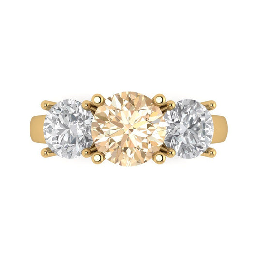 3 cttw Natural Morganite Three-Stone Engagement Ring - Solid Yellow Gold (VVS1, Round Cut,7.5mm)