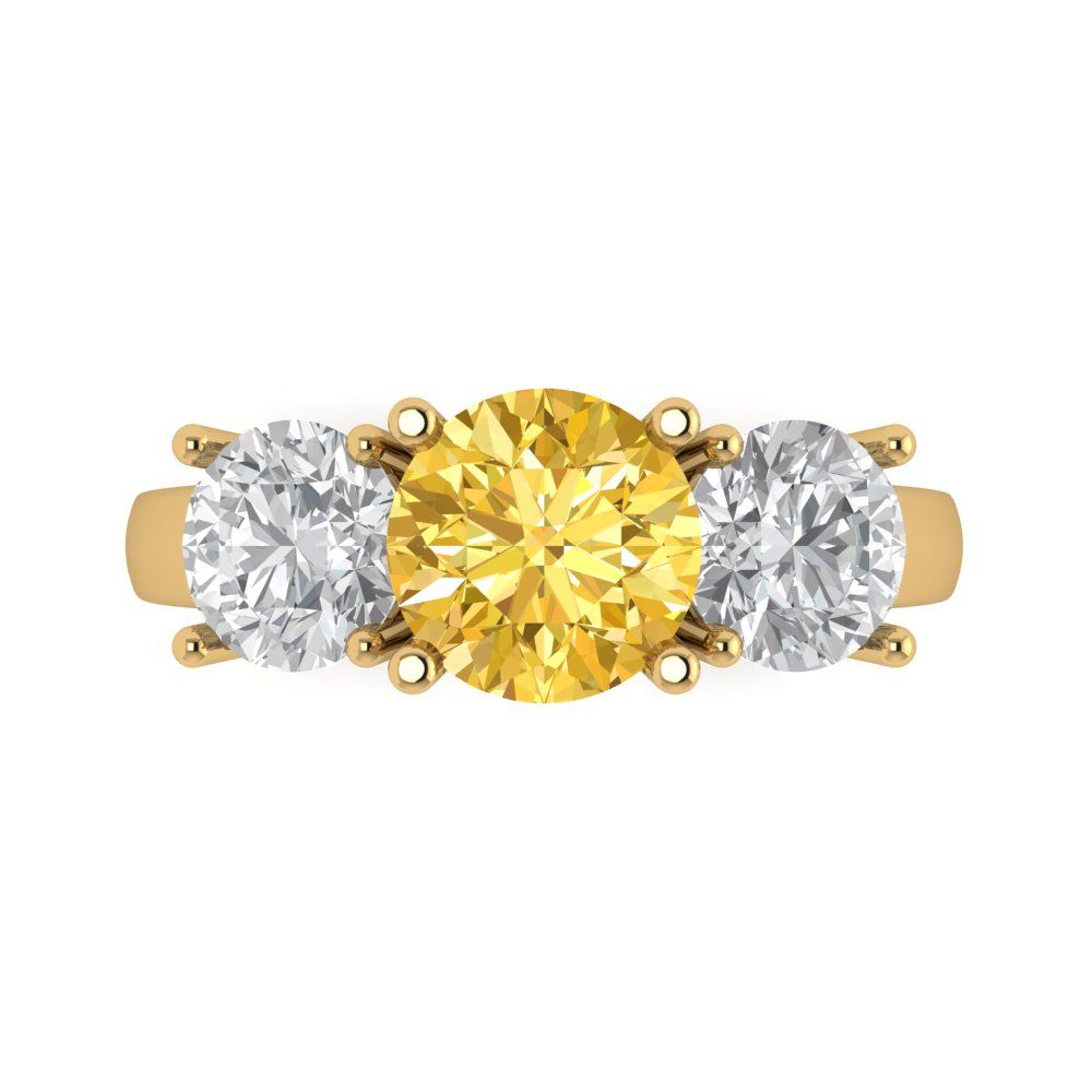 3 cttw Natural Citrine Three-Stone Engagement Ring - Solid Gold (Round Cut,7.5mm)