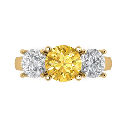 3 cttw Natural Citrine Three-Stone Engagement Ring - Solid Gold (Round Cut,7.5mm)