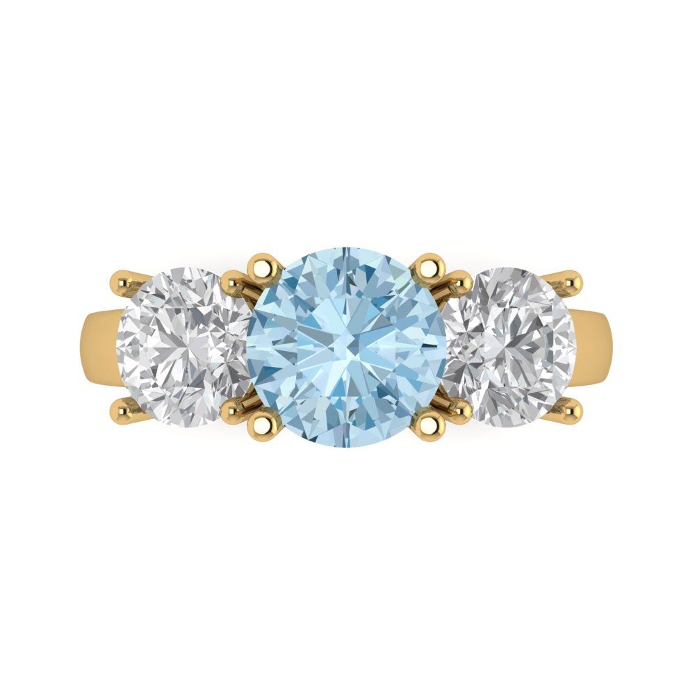 3 cttw Natural Aquamarine Three-Stone Engagement Ring - Solid Gold (Round Cut,7.5mm)
