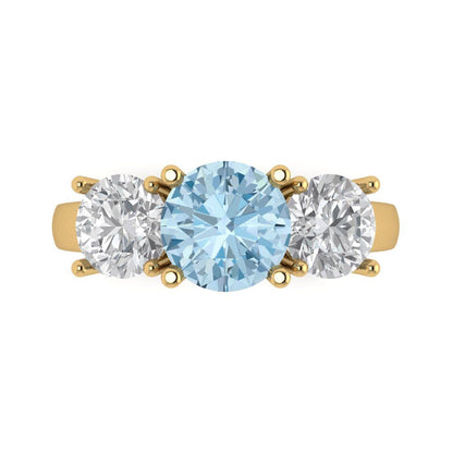 3 cttw Natural Aquamarine Three-Stone Engagement Ring - Solid Gold (Round Cut,7.5mm)