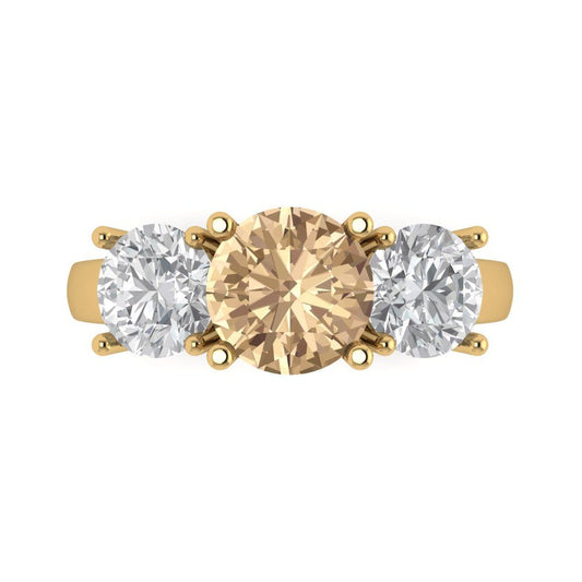 3 cttw Yellow Moissanite Three-Stone Engagement Ring - Solid Yellow Gold (VVS1, Round Cut,7.5mm)