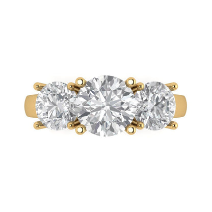 3 cttw Certified Moissanite Three-Stone Engagement Ring - Solid Gold (VVS1, D-F,Round Cut,7.5mm)