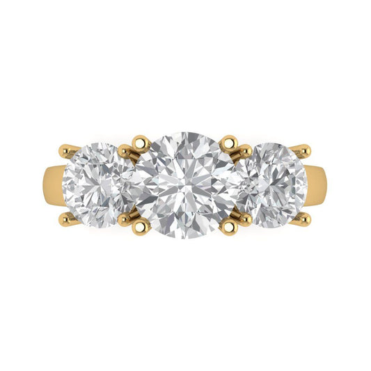 3 cttw Moissanite Three-Stone Engagement Ring - Solid Yellow Gold (VVS1, Round Cut,7.5mm)