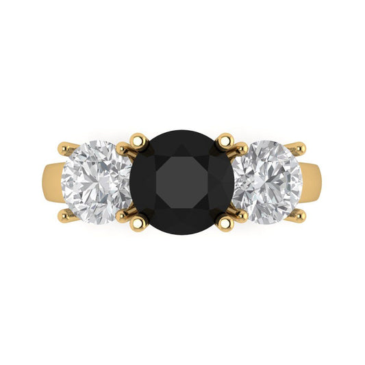 3 cttw Natural Onyx Three-Stone Engagement Ring - Solid Yellow Gold (VVS1, Round Cut,7.5mm)