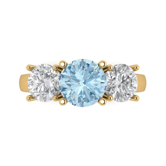 3 cttw Natural Swiss Blue Topaz Three-Stone Engagement Ring - Solid Yellow Gold (VVS1, Round Cut,7.5mm)