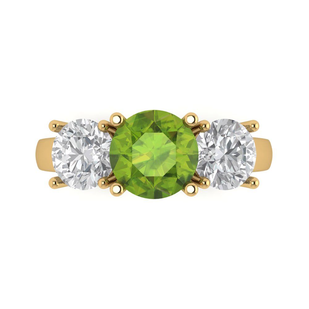3 cttw Natural Peridot Three-Stone Engagement Ring - Solid Gold (Round Cut,7.5mm)