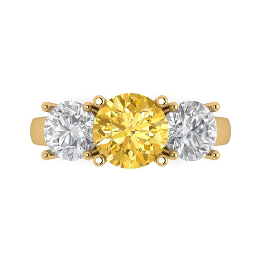 3 cttw Zirconia Simulated Yellow Diamond Three-Stone Engagement Ring - Solid Yellow Gold (VVS1, Round Cut,7.5mm)