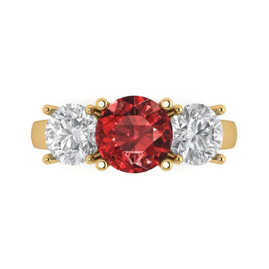 3 cttw Natural Garnet Three-Stone Engagement Ring - Solid Yellow Gold (VVS1, Round Cut,7.5mm)