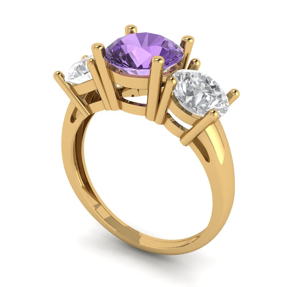 3 cttw Simulated Alexandrite Three-Stone Engagement Ring - Solid Gold (Round Cut,7.5mm)