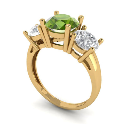 3 cttw Natural Peridot Three-Stone Engagement Ring - Solid Gold (Round Cut,7.5mm)