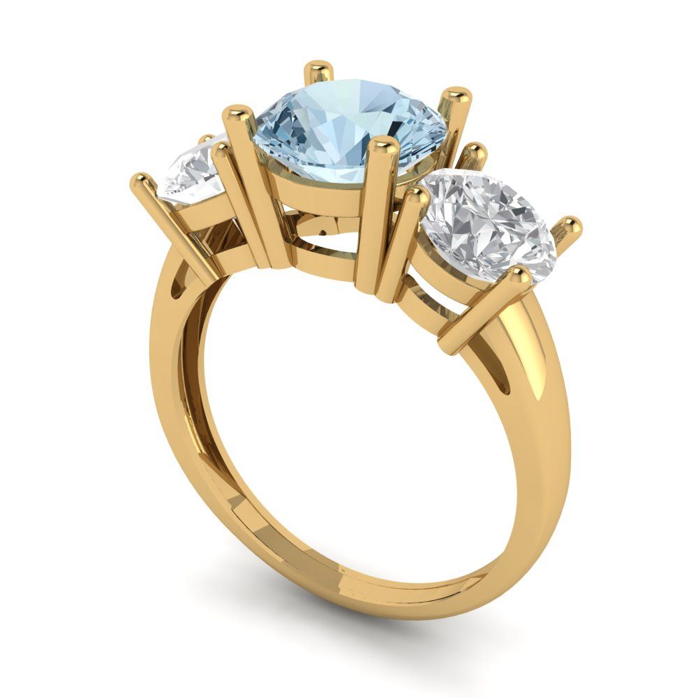 3 cttw Natural Aquamarine Three-Stone Engagement Ring - Solid Gold (Round Cut,7.5mm)