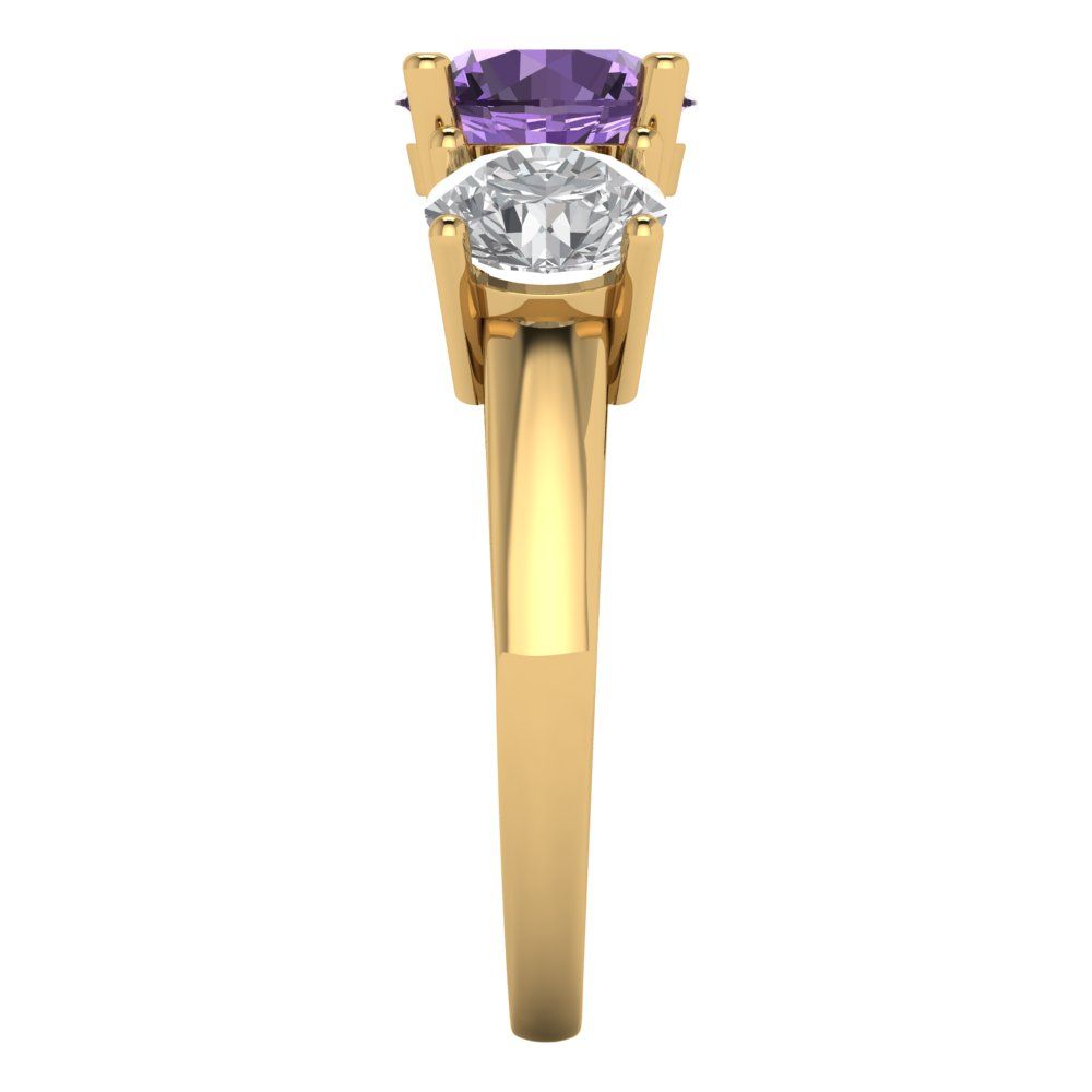3 cttw Simulated Alexandrite Three-Stone Engagement Ring - Solid Gold (Round Cut,7.5mm)
