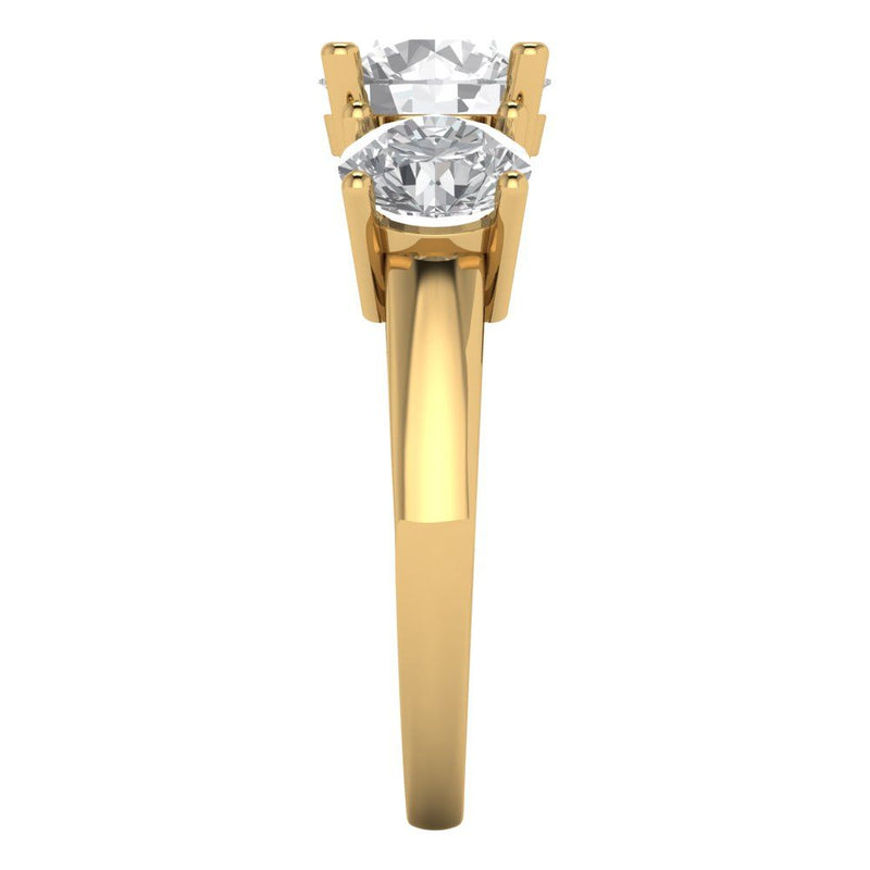3.25 ct Brilliant Round Cut Natural Diamond Stone Clarity SI1-2 Color G-H Yellow Gold Three-Stone Ring
