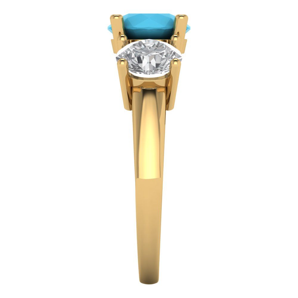 3 cttw Simulated Turquoise Three-Stone Engagement Ring - Solid Gold (Round Cut,7.5mm)