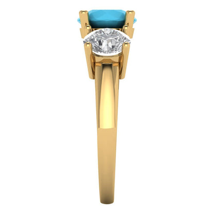 3 cttw Simulated Turquoise Three-Stone Engagement Ring - Solid Gold (Round Cut,7.5mm)